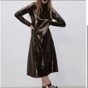 NWT Zara long sleeve Sequin Dress SZ M